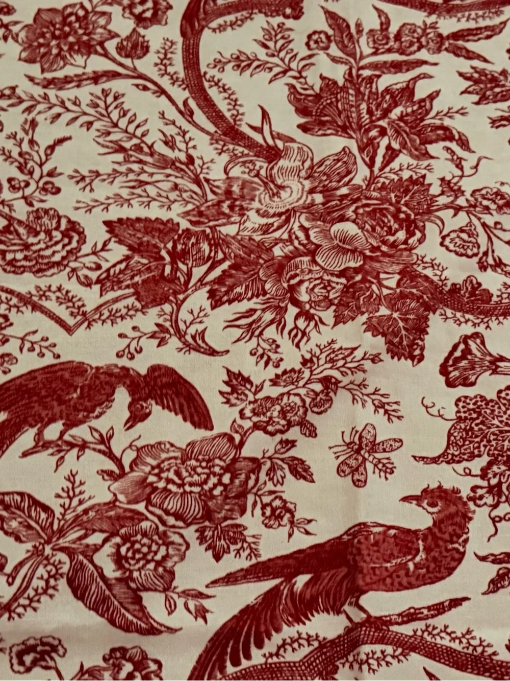 Vintage 1984 Brandywine Bird Toile Red & Ivory Floral Tablecloth 43 x 37